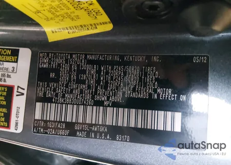 2013 Toyota Venza Le V6 from USA, damaged, VIN 4T3BK3BB3DU074260